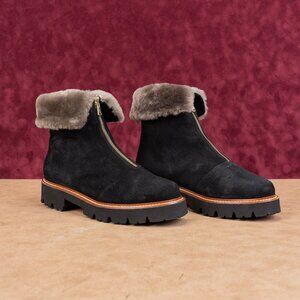 Ron White Women Paige Black Shearling Lined Front Zip Ankle Boots sz 9US EUR39.5